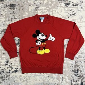 Vintage Sunday Comics Disney Mickey Mouse 80s 90s Sz Sm/Med Red Sweatshirt